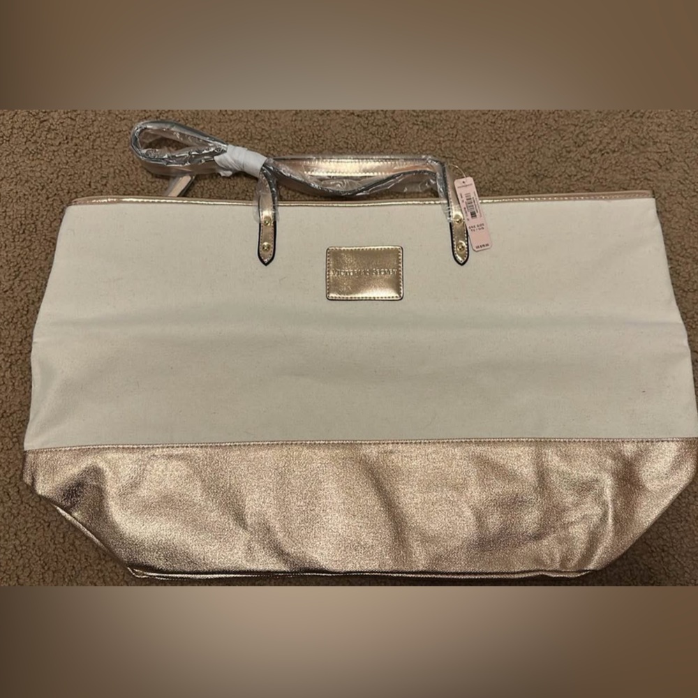 Victoria's Secret Gold and Cream Tote Bag